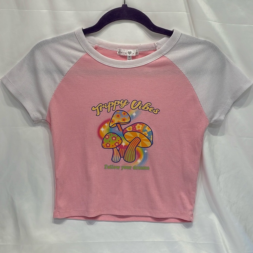 Stella Viva‎ Trippy Vibes Mushroom Shirt Rave Techno Barbiegrunge Baby Tee Crop